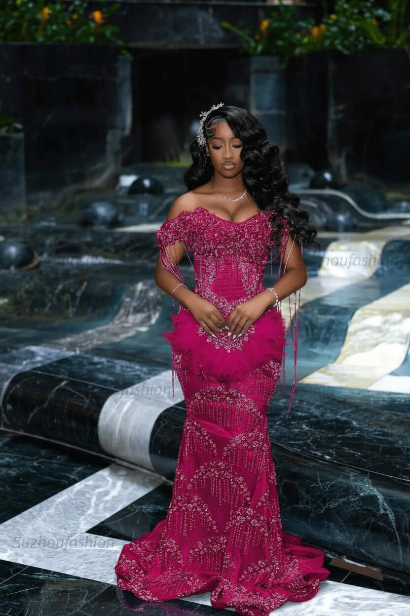Off the Shoulder Prom Dress Mermaid Formal Evening Dress with Beadings and Rhinestones