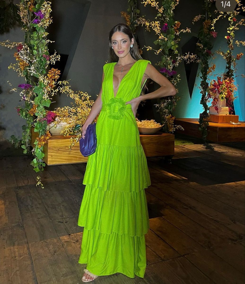 Green Deep V Neck Long Prom Dress,Green Multi-layered Evening Dress - VelvetHem