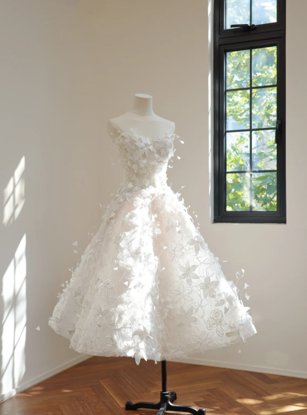 Fairy Strapless White Tulle Lace Gardenia A Line Birthday Outfits Homecoming Dress