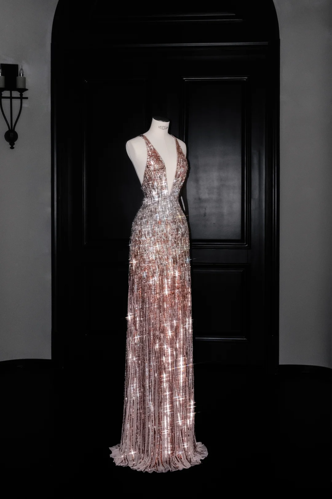 Luxury Deep V Sequin Backless Long Evening Dress Formal Prom Dress Y8683 - VelvetHem