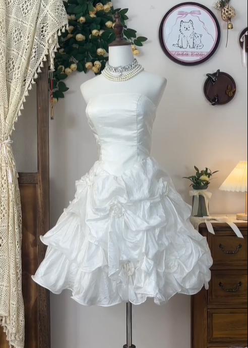 Classy White Strapless Pleated A Line Birthday Outfits Short Homecoming Dress - View 3 | VelvetHem