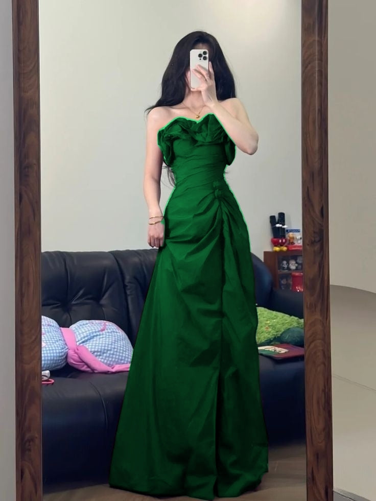 Elegant A Line Strapless Burgundy Satin Long Prom Dresses Formal Dress - View 3 | VelvetHem