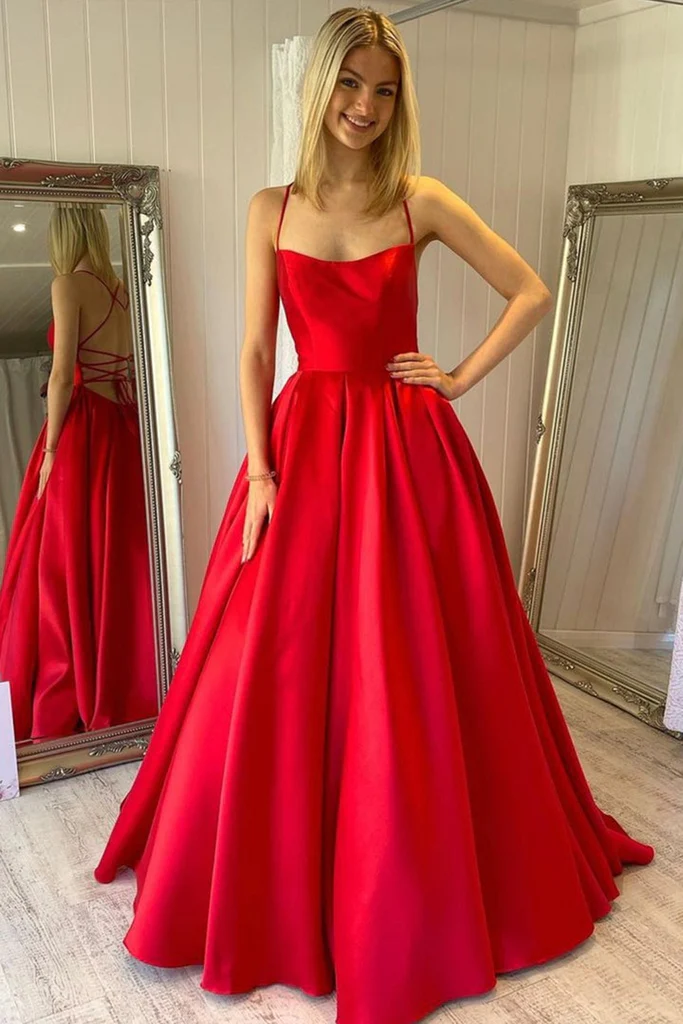 Simple Backless Red Satin Long Prom Dress, Backless Red Formal Dress, Red Evening Dress Y219 - VelvetHem