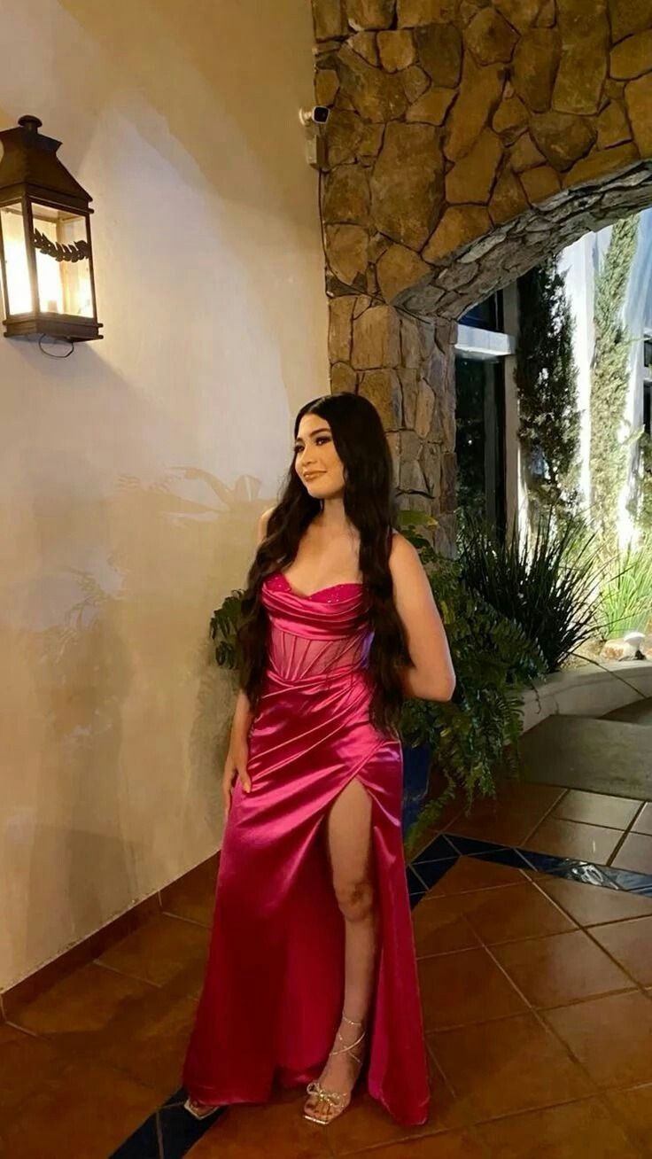 Fashion Satin Beaded Mermaid Prom Dress Slit Evening Party Gown - VelvetHem