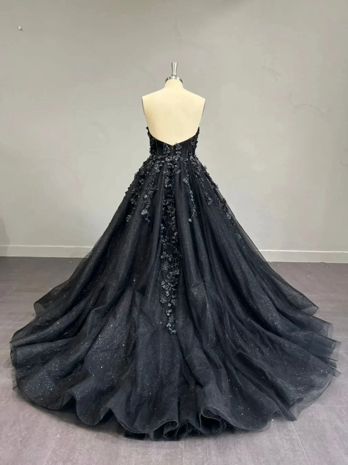 Stunning, Alternative Black Gown, Off The Shoulder Ball Gown Gothic Unconventional Wedding Dress,Y2477 (ZD13633)