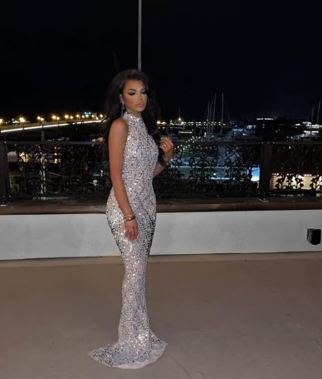 Unique Silver Halter Mermaid Evening Dress Long Party Gown - View 3 | VelvetHem
