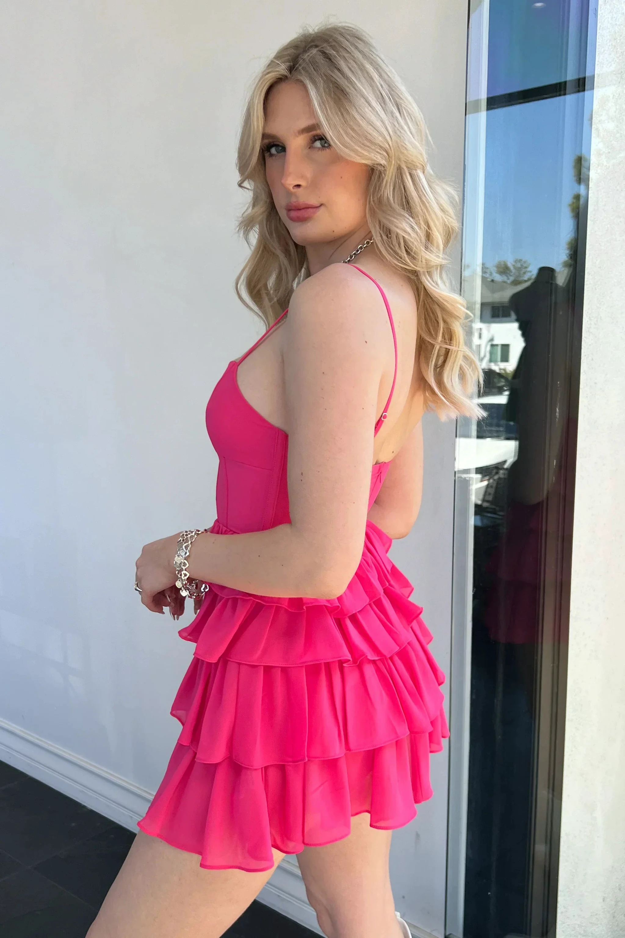A-line Spaghetti Straps Homecoming Dress Lovely Hot Pink Party Dress (ZD12771)