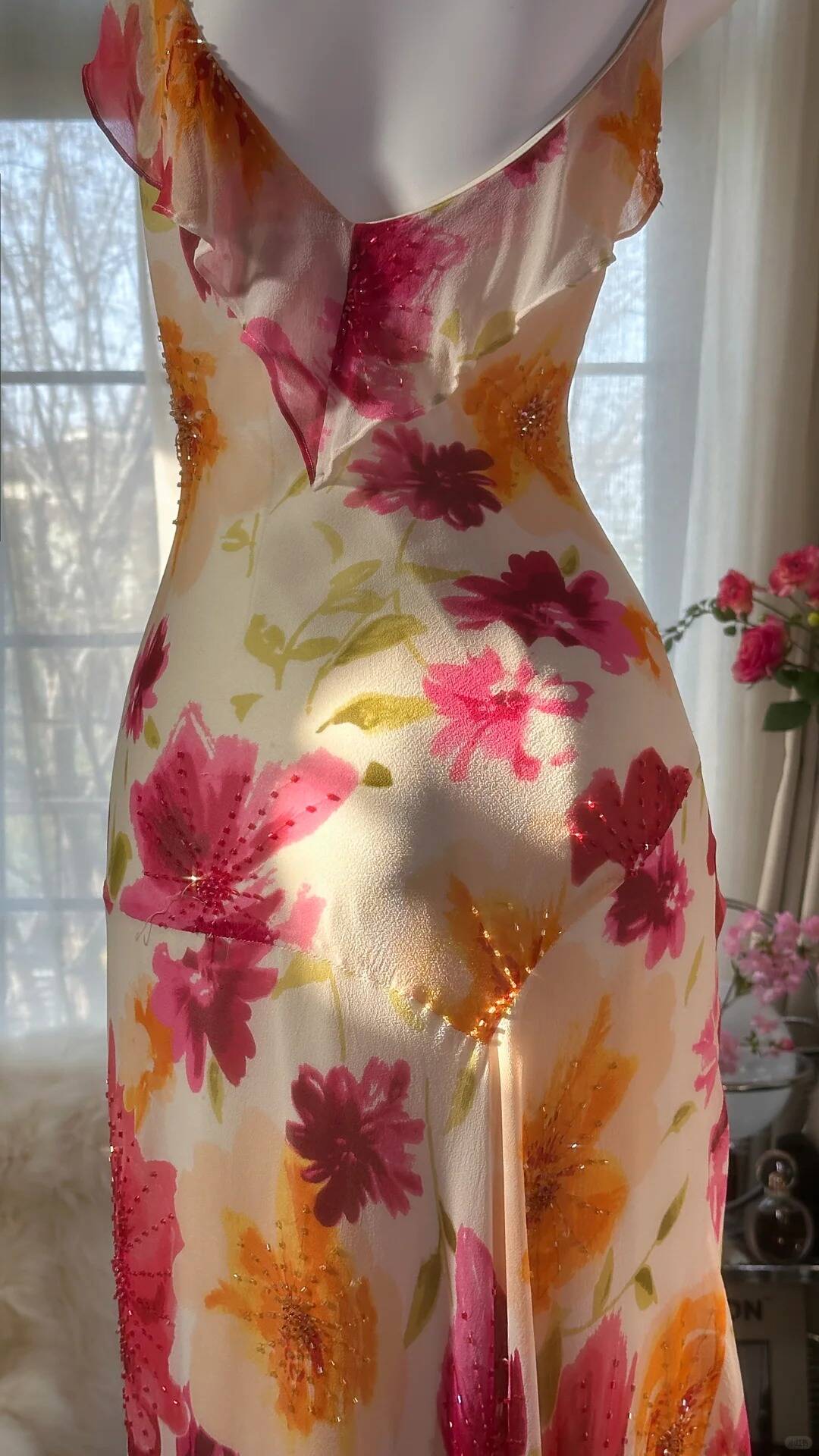Pretty Chiffon Print Floral Beaded Mermaid Evening Dress Long Formal Party Dress - View 6 | VelvetHem