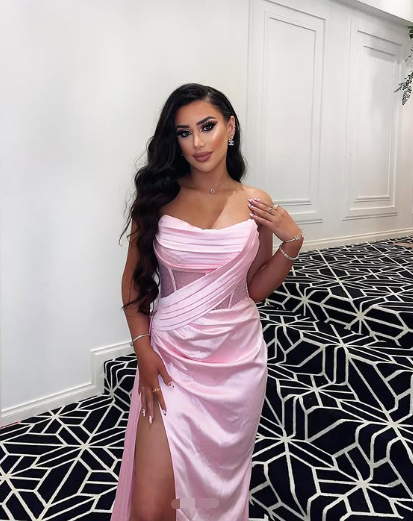 Sexy 17th Birthday Dress Strapless Mermaid Prom Dresses for Black Girls Thigh-High Slits Pleats Beading Birthday Outfits - View 6 | VelvetHem