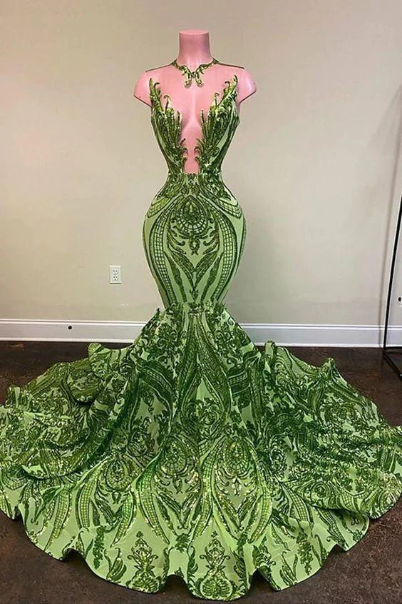 Sexy Sequins Sparingly Olive Green Mermaid Prom Dress Classy Evening Dress - VelvetHem