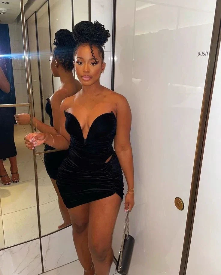 Sexy Deep V Neck Mini Homecoming Dress Black Cocktail Dress (ZD12730) - VelvetHem