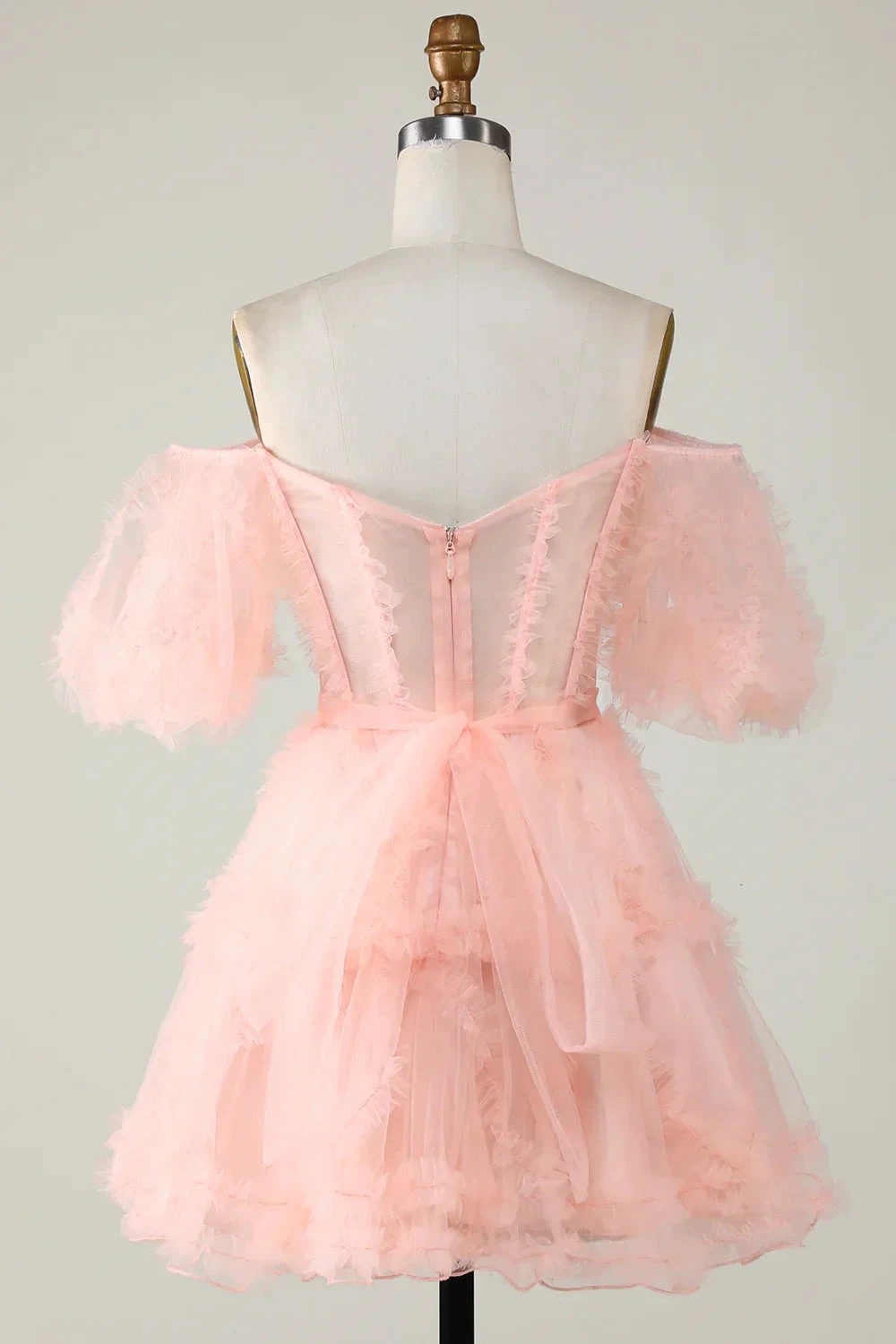 Blush Tulle Off The Shoulder Short Homecoming Dress (ZD11946)