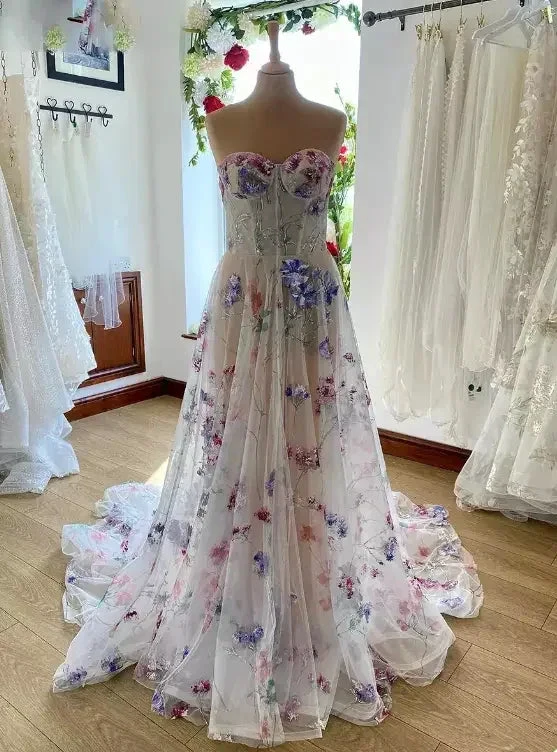 strapless a-line wedding dress with floral Y6970 by simplepromdress