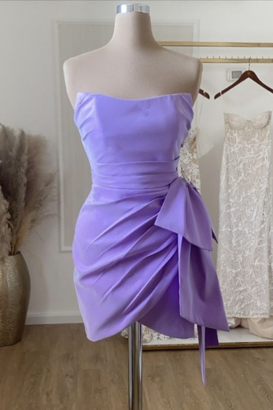 Cute Lavender Satin Hoco Dress Lavender Mini Homecoming Dress Y3093 - VelvetHem