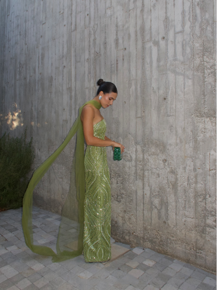 Gorgeous Strapless Apple Green Sequin Long Prom Dress Party Gown With Ribbon - View 7 | VelvetHem