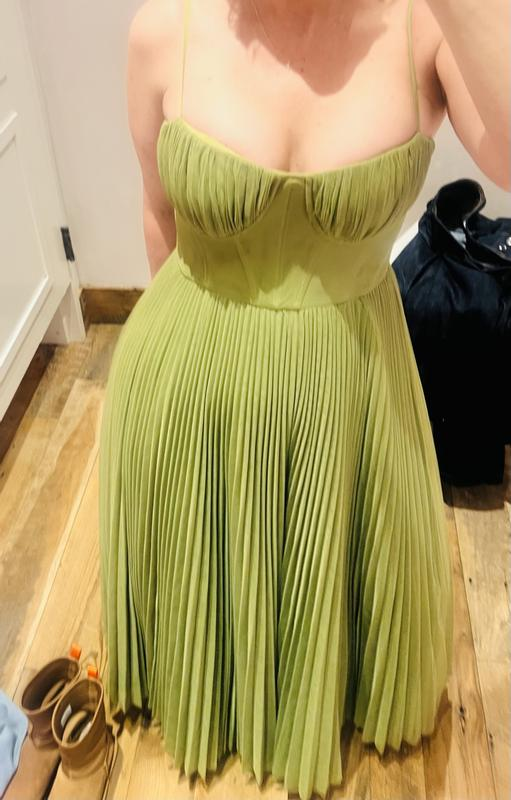 Classy Spaghetti Straps Pleated Tulle Green Midi Prom Dress A Line Evening Dress Y8452 - VelvetHem