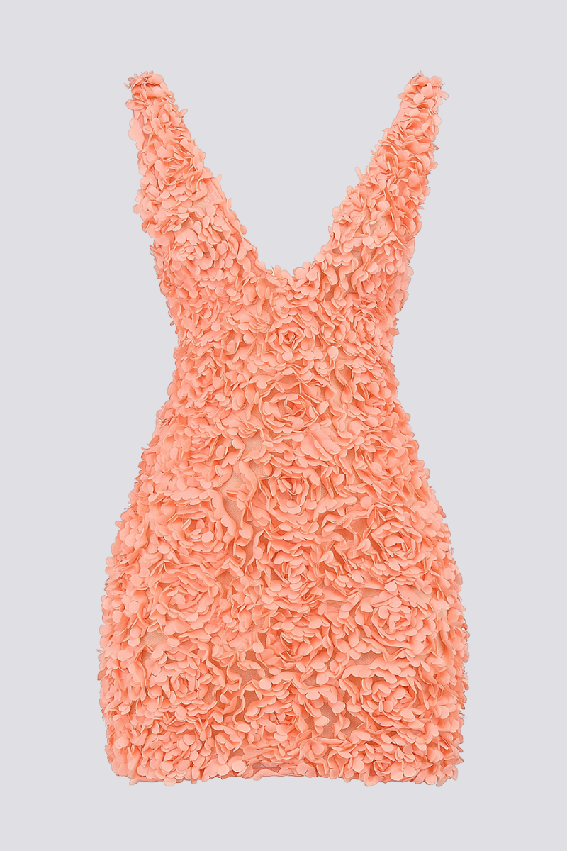 Tatiana Minimalist Floral Mini Dress with Plunging Neckline Evening Wear Edit