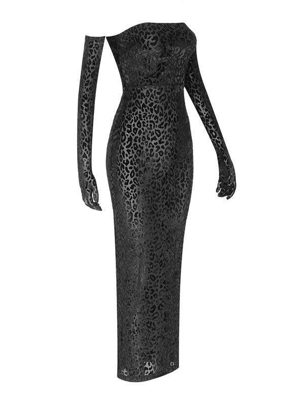 Gianna Leopard Print Bodycon Maxi Dress With Gloves