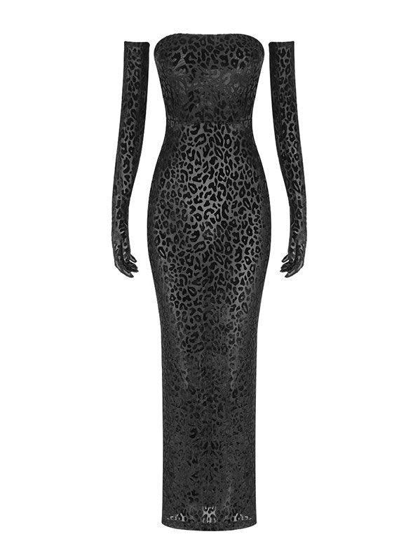 Gianna Leopard Print Bodycon Maxi Dress With Gloves