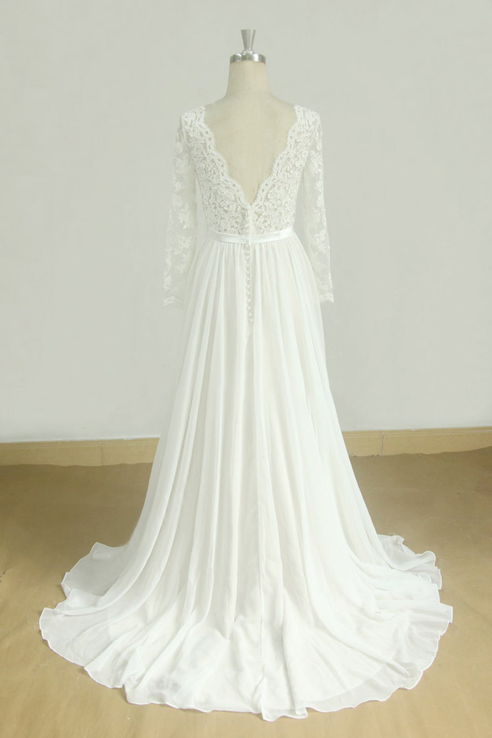 Glamorous A-line White Chiffon Wedding Dress | Longsleeves Jewel Bridal Gowns