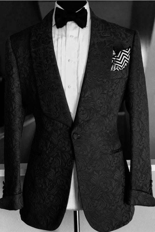 Glamorous Black Jacquard Shawl Lapel 2 Piece Wedding Suit