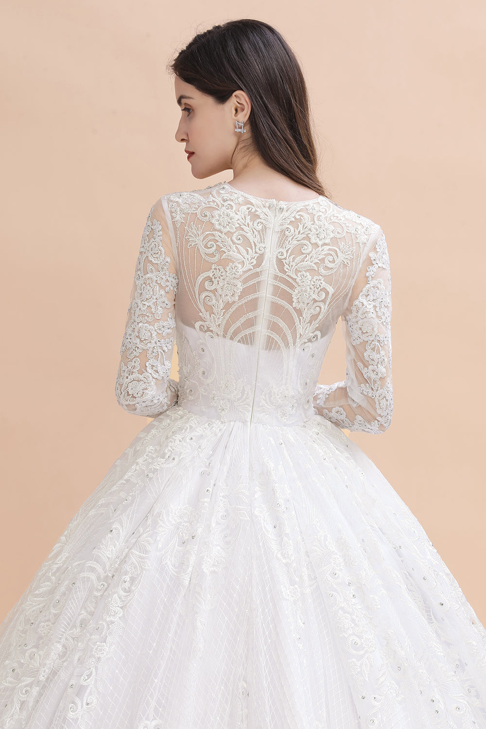 Glamorous Jewel Tulle Lace Wedding Dress | Long Sleeves Appliques Beadings Bridal Gowns