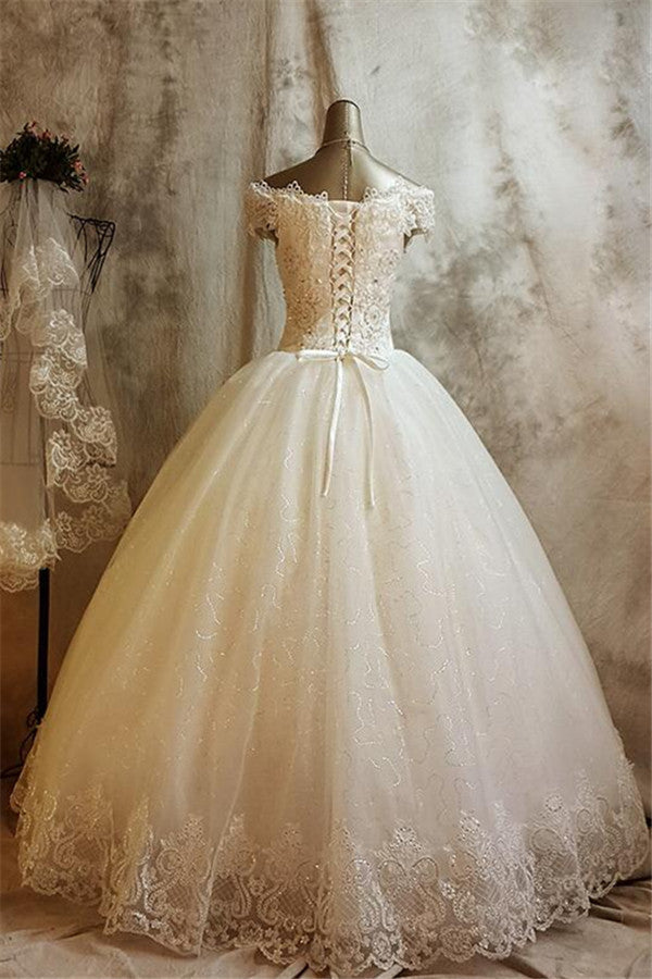 Glamorous Lace Ball Gown Wedding Dress for Princess Appliques Bride Dresses