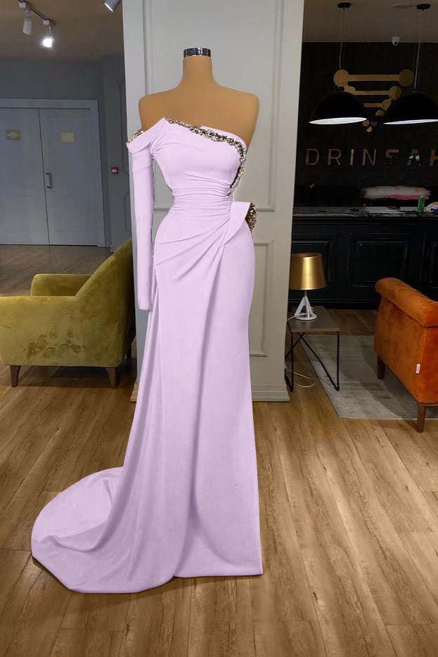 Glamorous Long Off-the-shoulder Split Prom Dress With Long Sleeve