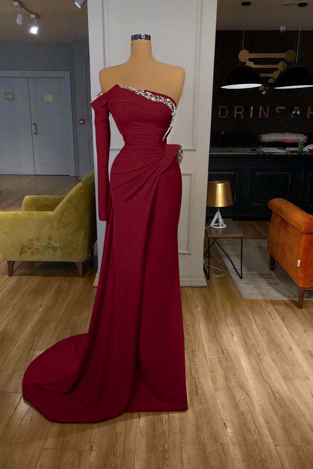 Glamorous Long Off-the-shoulder Split Prom Dress With Long Sleeve