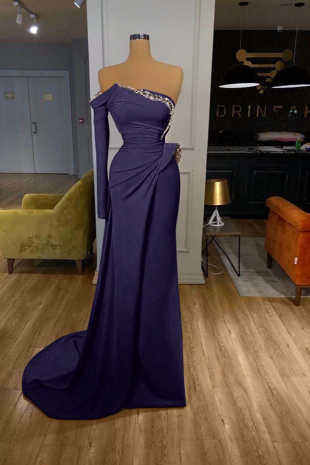 Glamorous Long Off-the-shoulder Split Prom Dress With Long Sleeve