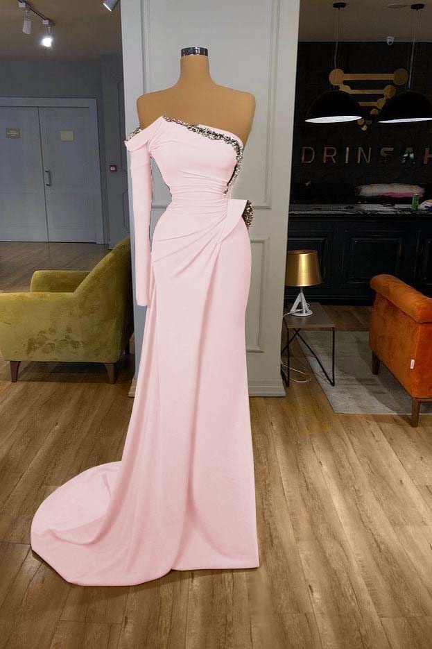 Glamorous Long Off-the-shoulder Split Prom Dress With Long Sleeve