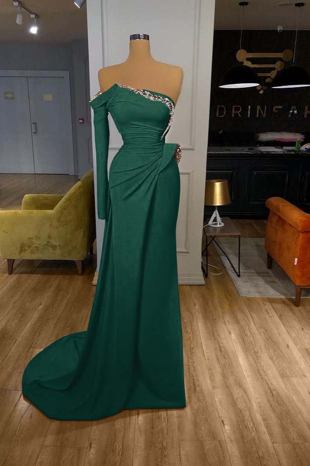 Glamorous Long Off-the-shoulder Split Prom Dress With Long Sleeve