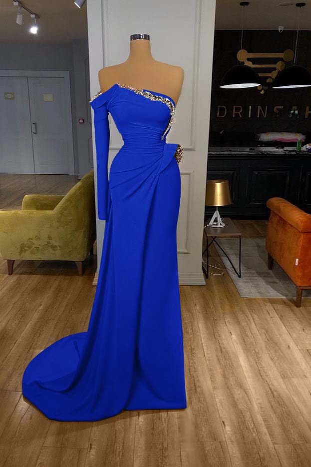 Glamorous Long Off-the-shoulder Split Prom Dress With Long Sleeve