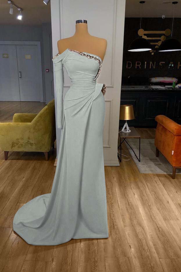 Glamorous Long Off-the-shoulder Split Prom Dress With Long Sleeve