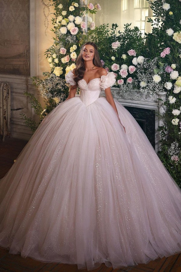Glamorous Off-the-Shoulder Tulle Ball Gown Wedding Dress