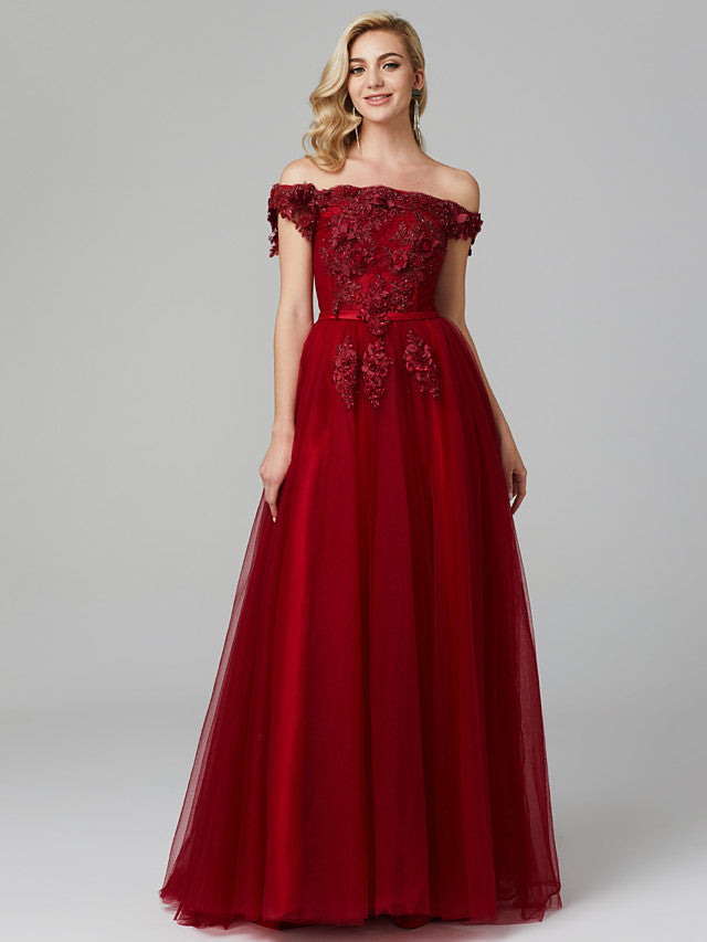 Glamorous Sleeveless Appliques Tulle A-Line Prom Dresses
