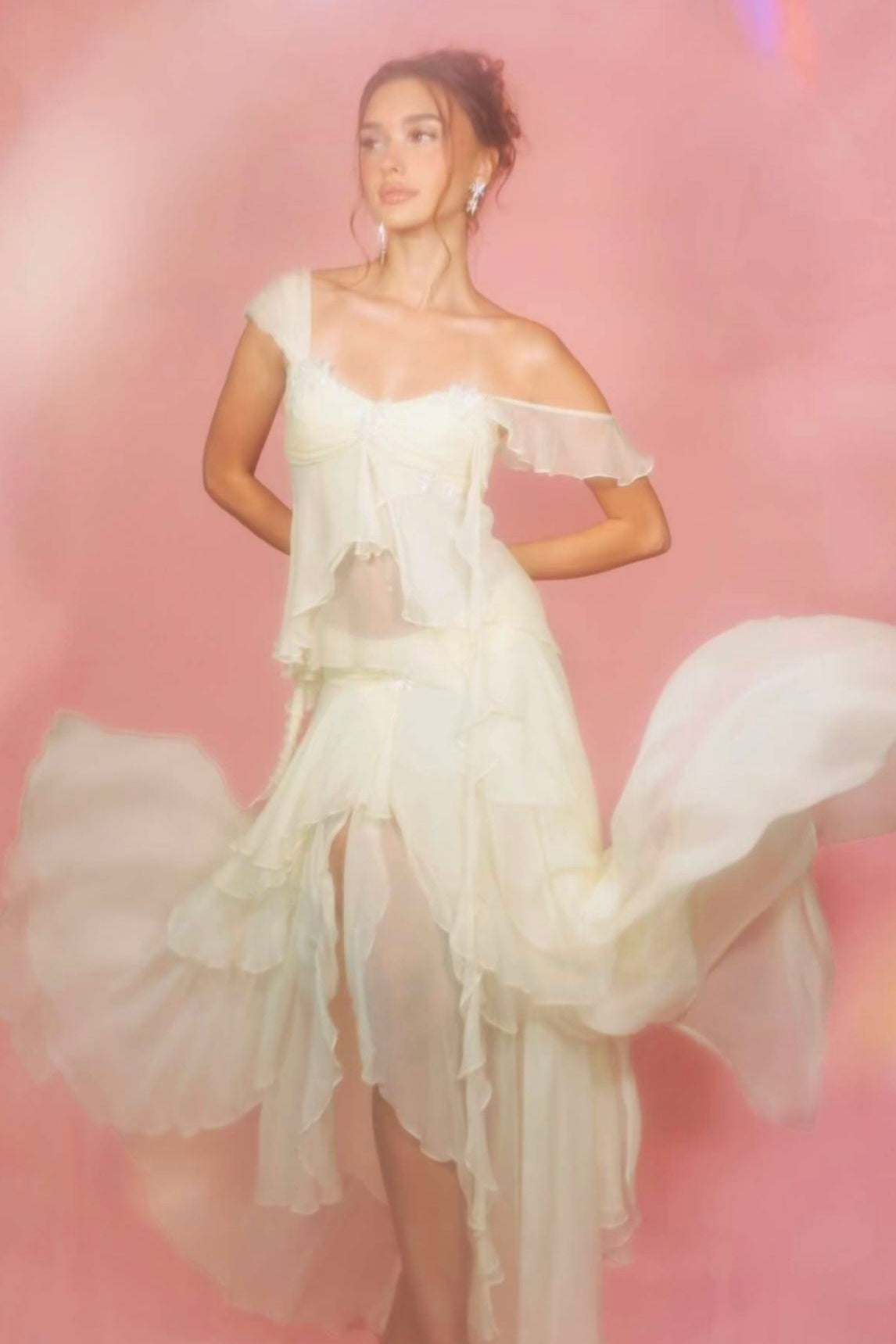 Glamorous A Line Off the Shoulder Ivory Party Dress with Ruffles