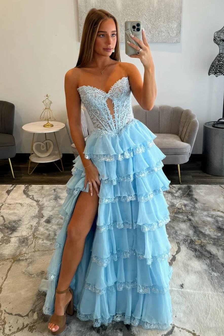 Pretty A Line Sweetheart Yellow Corset Prom Dress with Appliques Ruffles - View 6 | VelvetHem