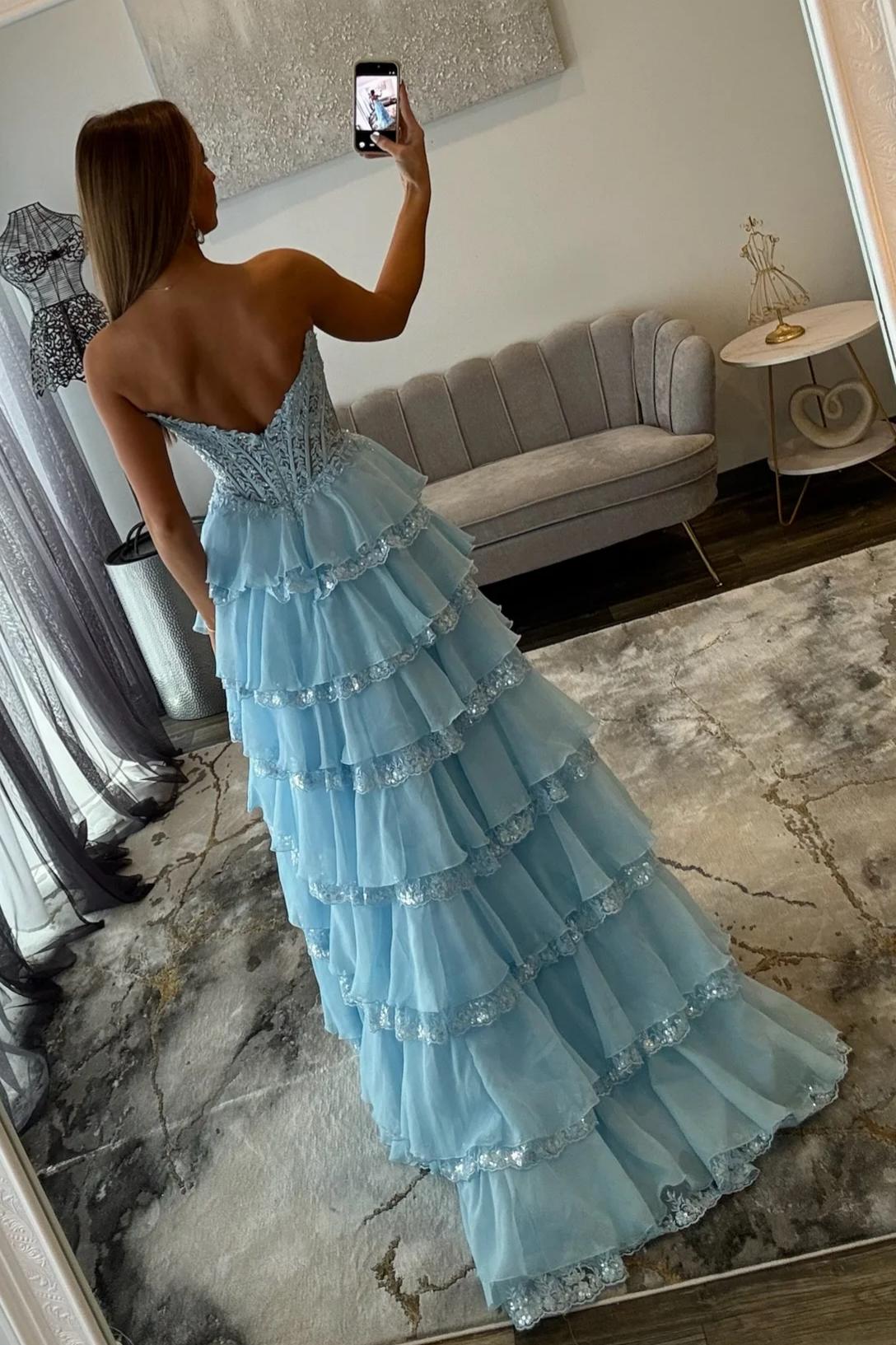 Pretty A Line Sweetheart Yellow Corset Prom Dress with Appliques Ruffles - View 7 | VelvetHem