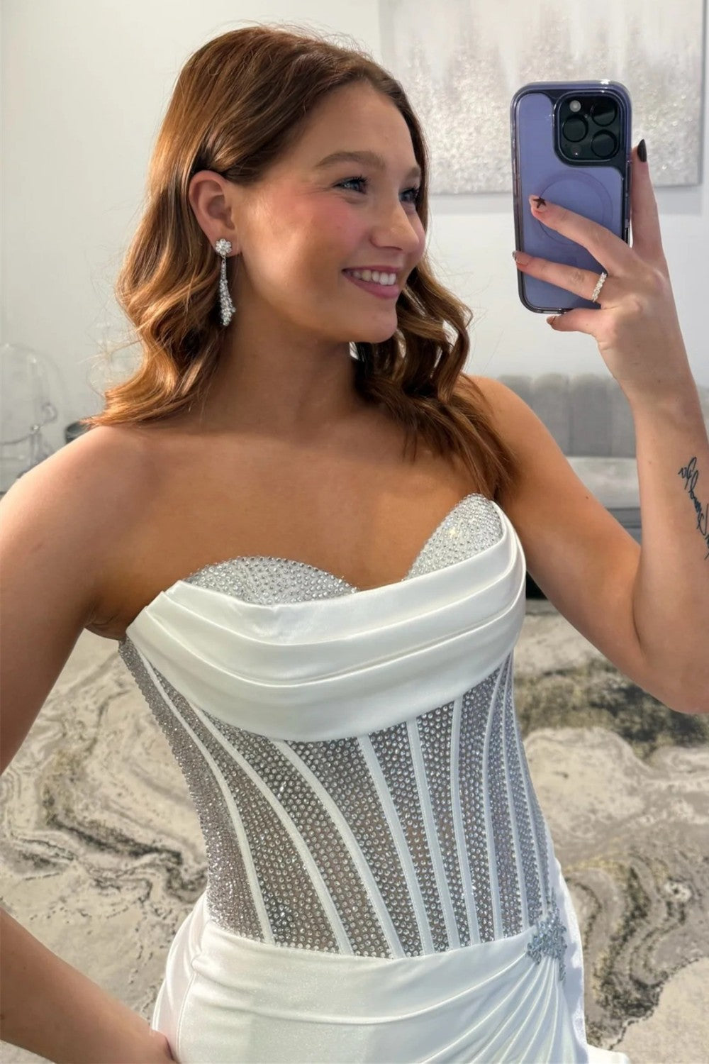 Sparkly Mermaid Sweetheart Silver Corset Prom Dress with Beading