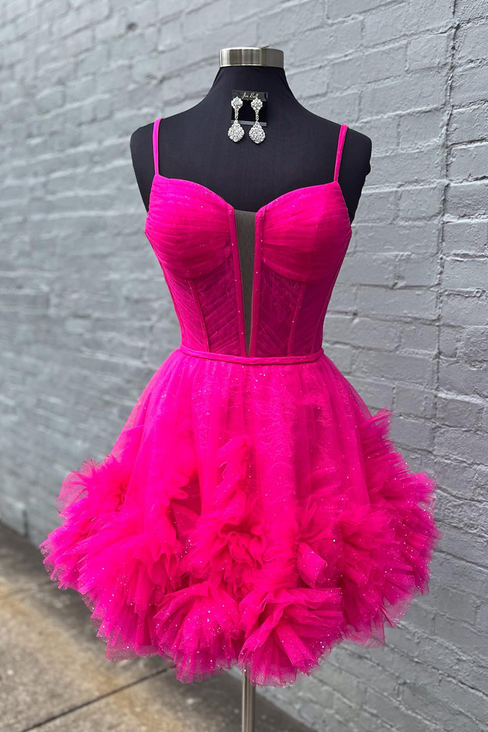 Glitter Pink Homecoming Dresses Corset Tulle A-Line Tulle Short Cocktail Dresses With Pocket
