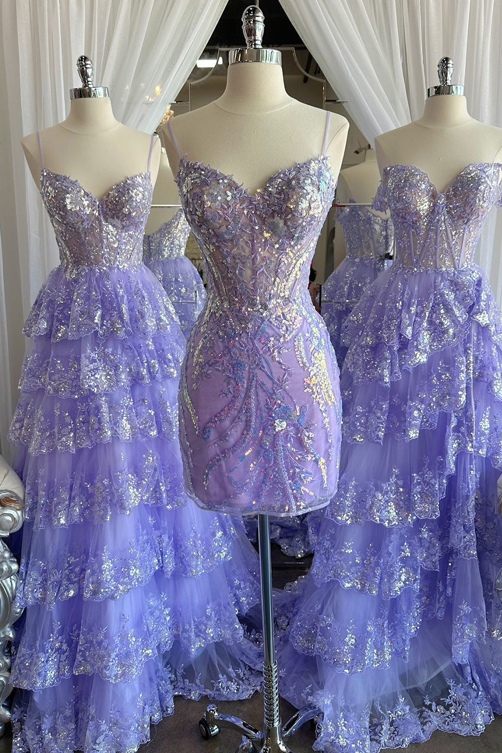 Glitter Lilac Homecoming Dresses Corset Sequin Tight Short Cocktail Dresses with Appliques