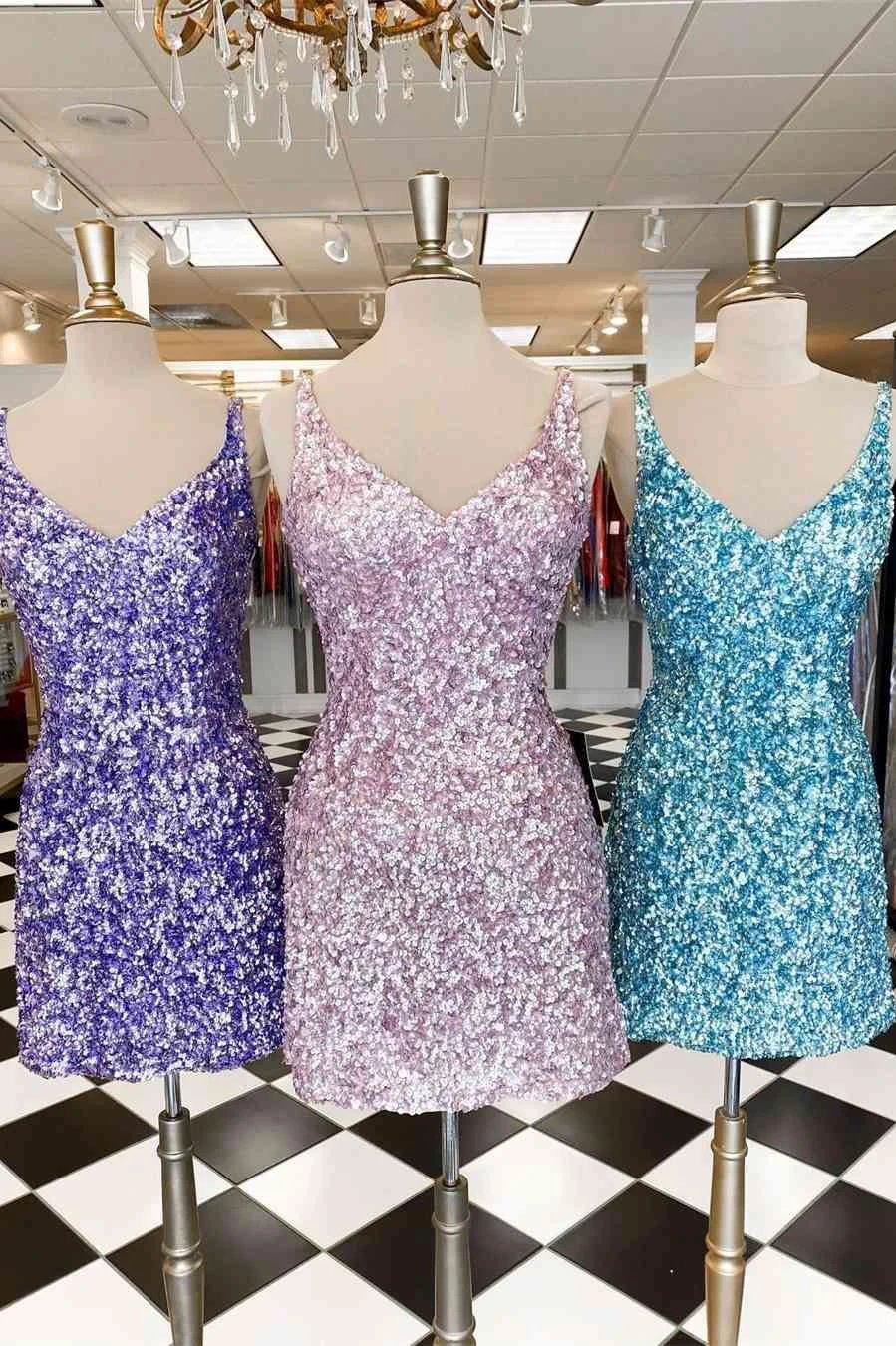 Glitter Lavender Sequined Homecoming Dress (ZD11640)