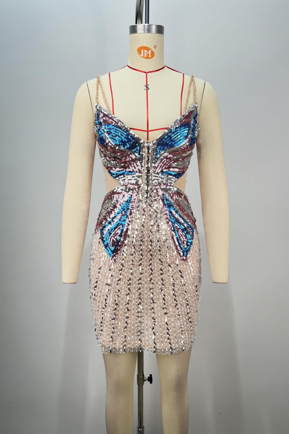 Glittering Butterfly Rhinestone Bodycon Homecoming Dress with Cutout Sides - View 2 | VelvetHem