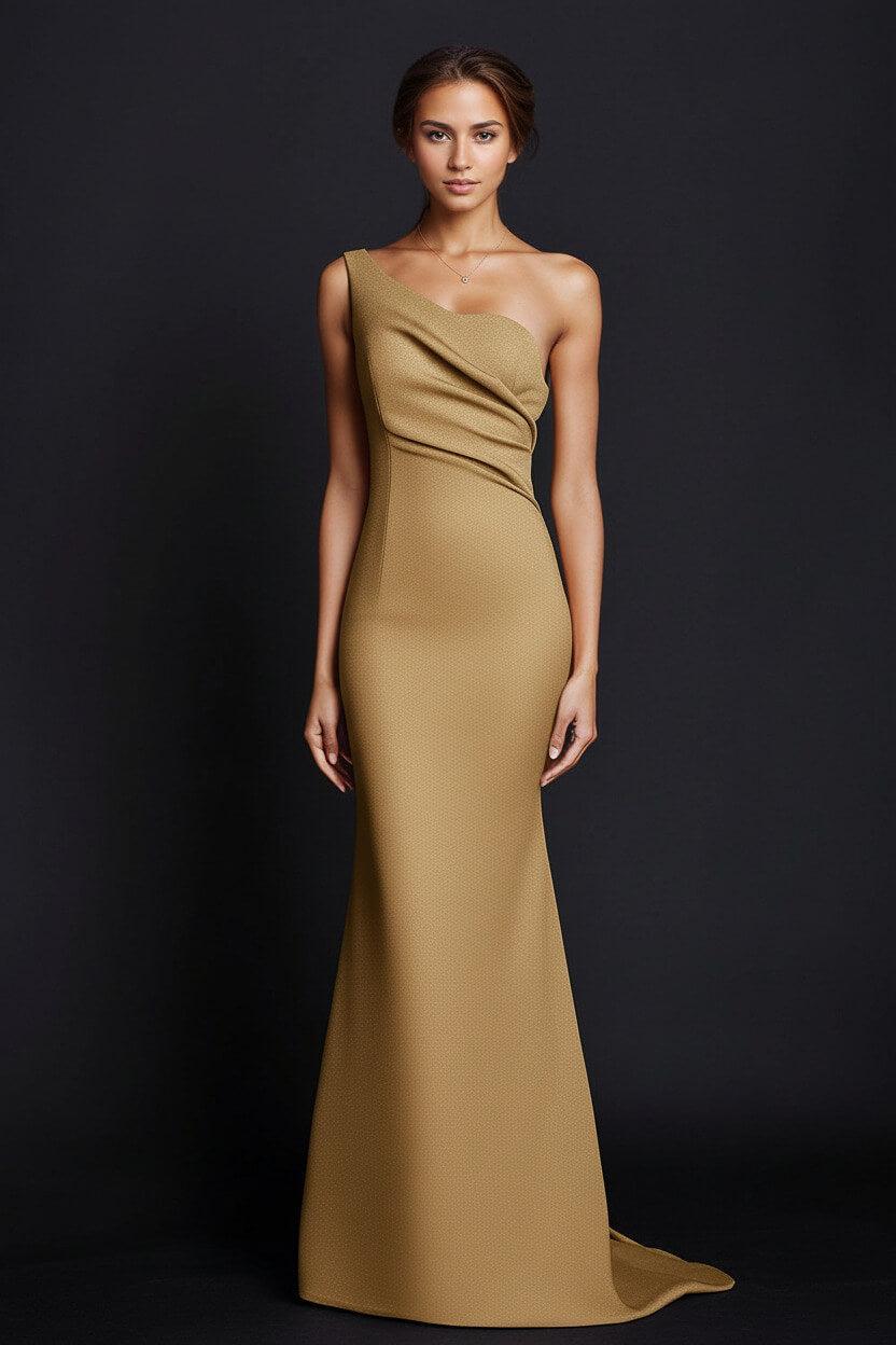 One Shoulder Khaki Wedding Guest Dress Mermaid Long Formal Dress