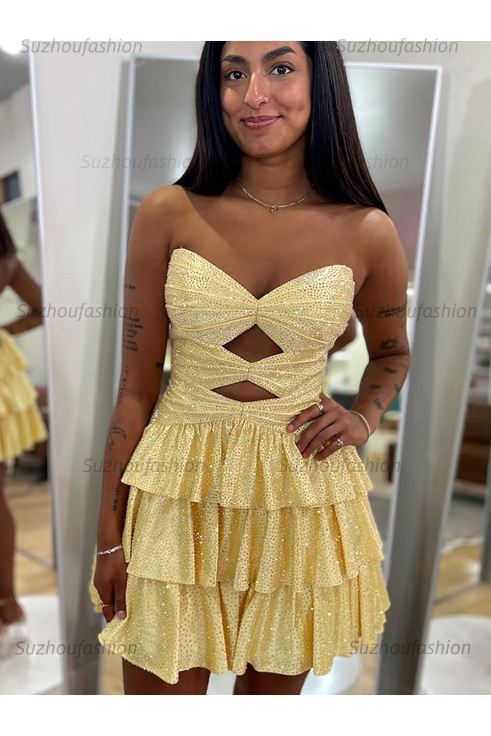 Orange A Line Homecoming Dresses Tiered Short Cocktail Dresses With Beading
