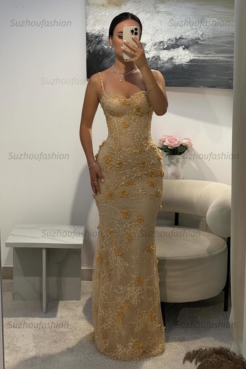 Suzhoufashion Light Blue 3D Floral Lace Beaded Mermaid Prom Dress With Illusion Corset Bodice Formal Evening Gown