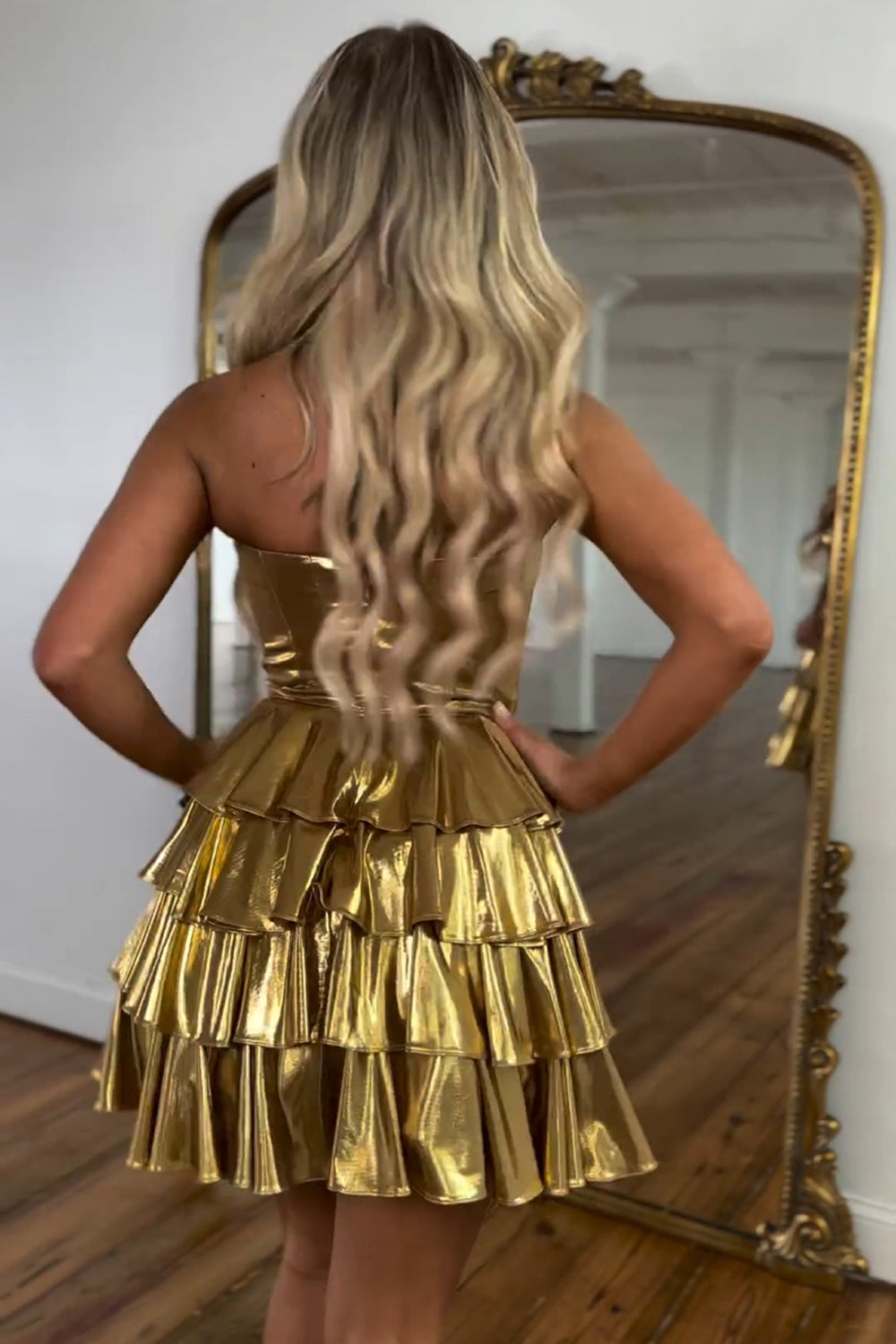 Golden Homecoming Dresses A Line Corset Short Cocktail Dresses With Ruffles