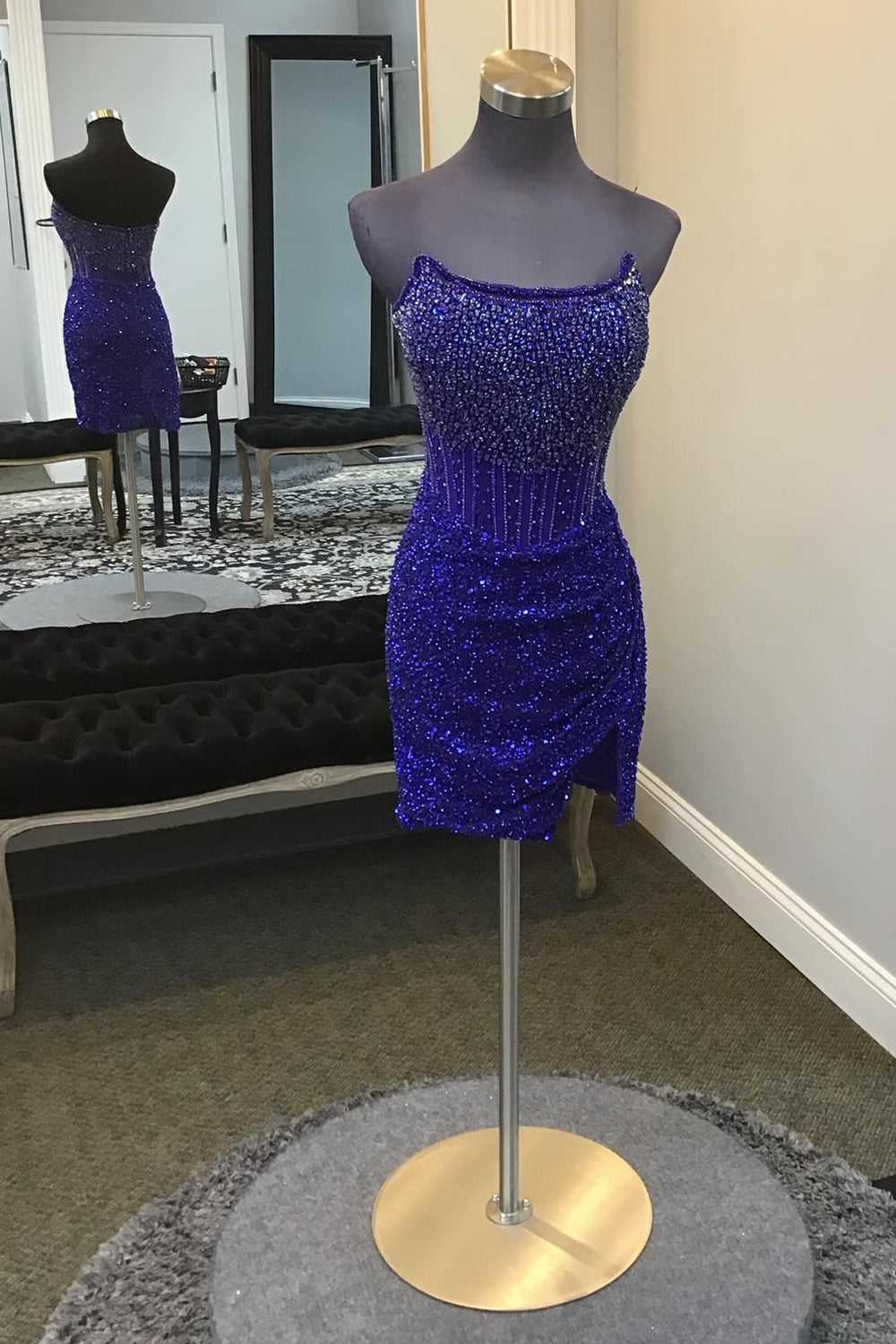 Golden Homecoming Dresses Corset Beaded Strapless Tight Short Cocktail Dresses