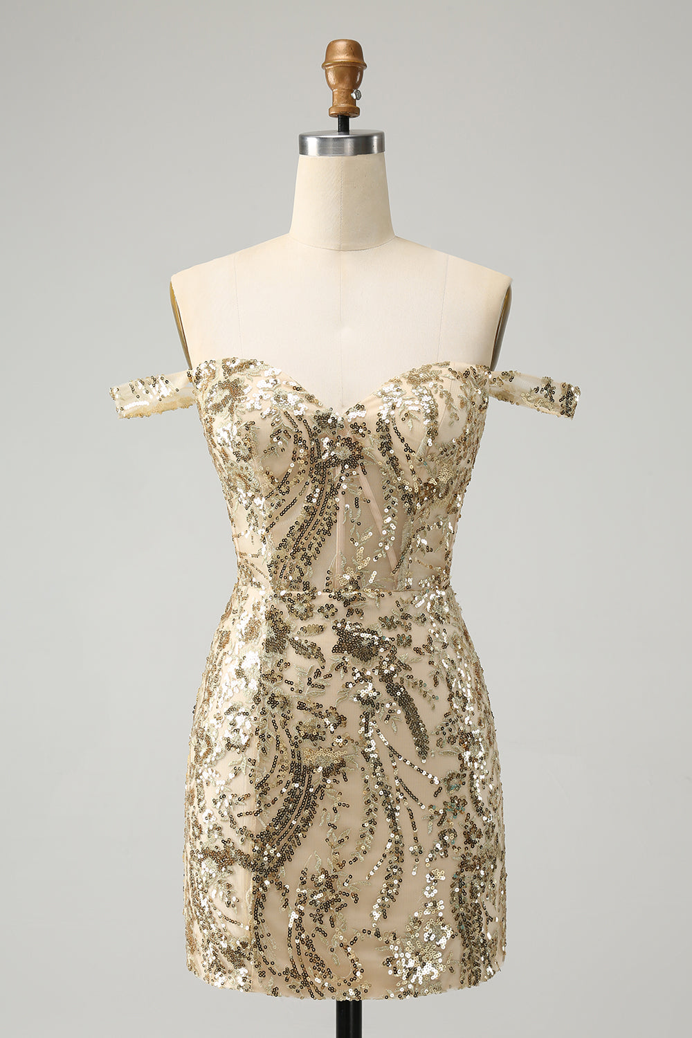 Golden Homecoming Dresses Off The Shoulder Corset Tight Short Cocktail Dresses